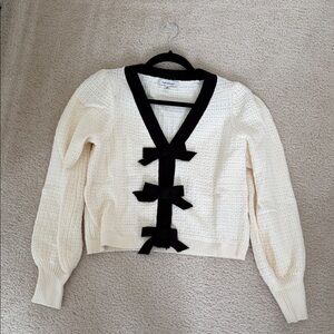 Francesca's Cream Cardigan with Black Bow Details